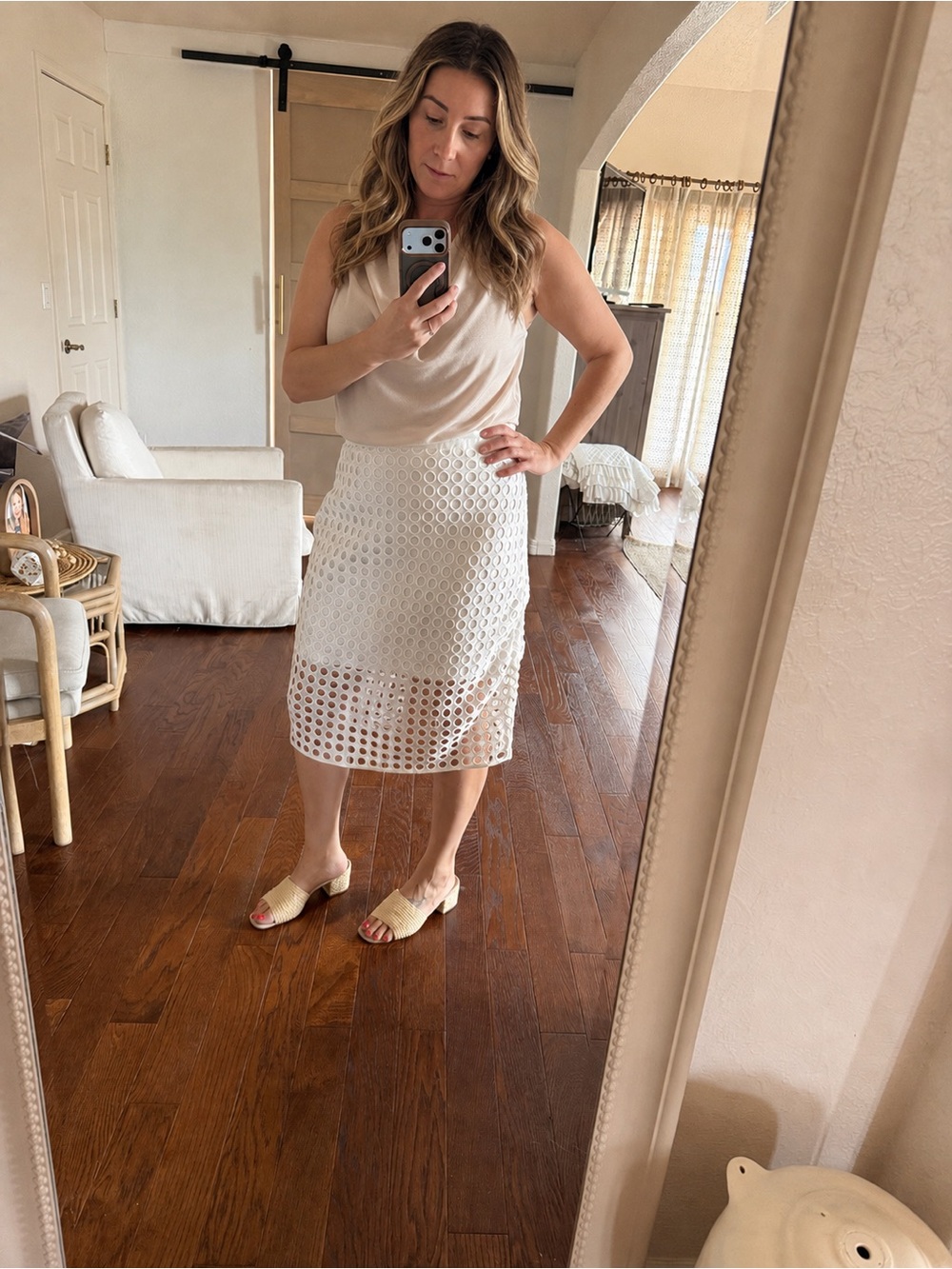 Banana Republic Cream Eyelet Midi Skirt